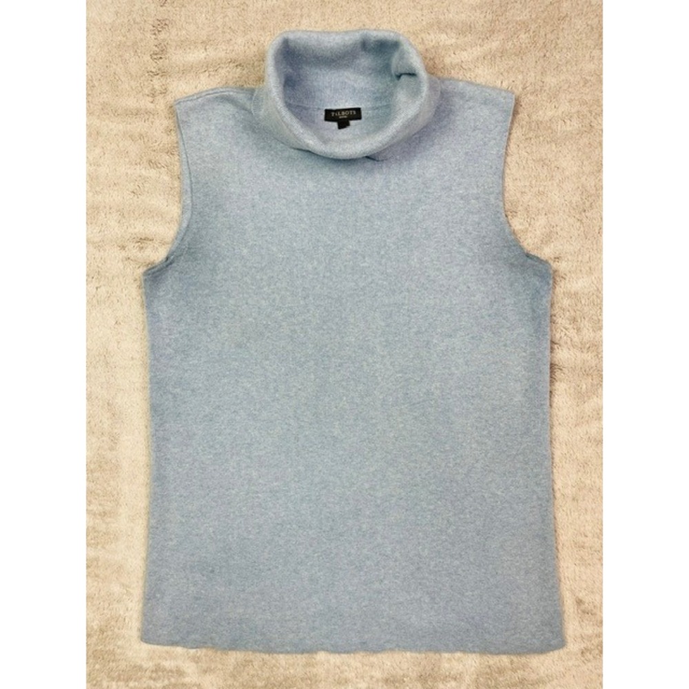 Talbots Women Blue Sleeveless Turtleneck Sweater Size Petite Medium Ribbed Knit